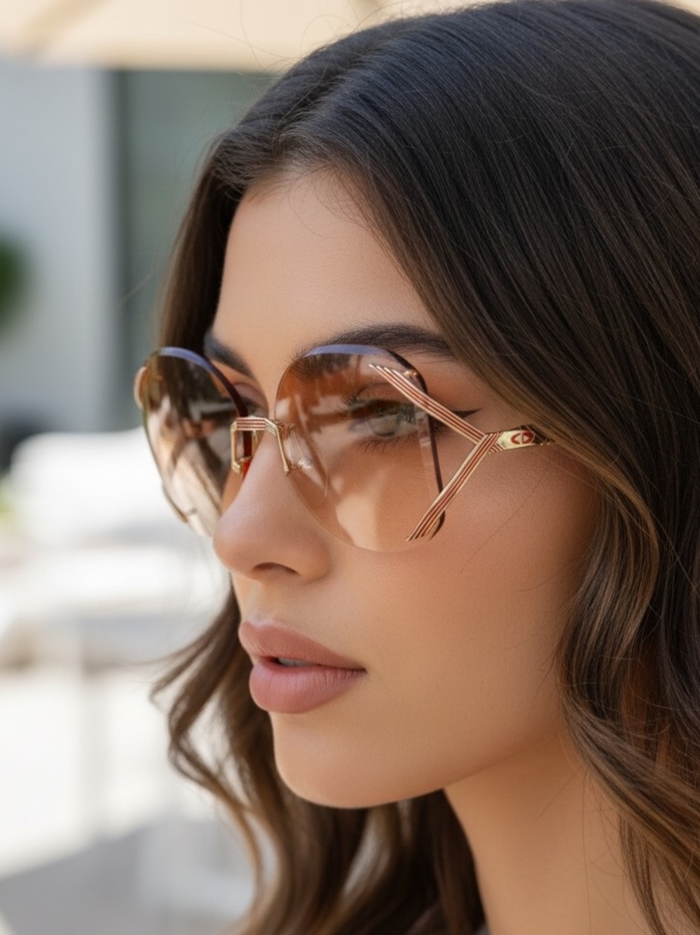 Vintage Christian Dior 2289 Sunglasses Optyl Gold Burgundy 80s Butterfly Austria